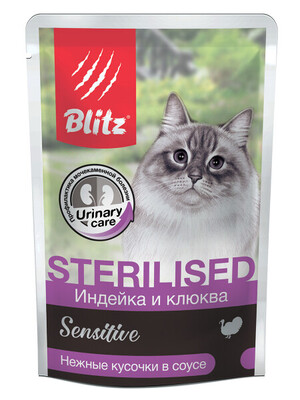 Blitz Sensitive Cat Sterilised (Индейка с клюквой) – влажный корм для кошек