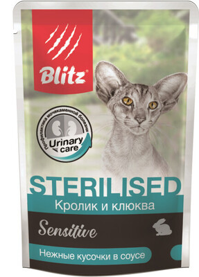 Blitz Sensitive Cat Sterilised (Кролик с клюквой) – влажный корм для кошек