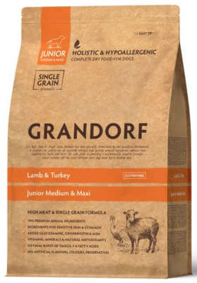 Grandorf Junior Lamb & Turkey - сухой корм для юниоров средних и крупных пород, беременных и кормящих собак