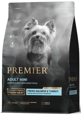 Premier Adult Dog Mini Salmon & Turkey – сухой корм для взрослых собак мелких пород