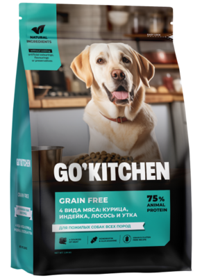 Go`Kitchen Grain Free Senior Dog (4 вида мяса) – сухой корм для пожилых собак всех пород