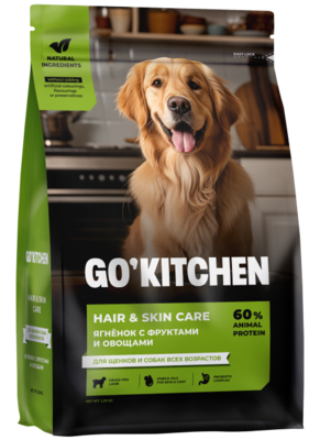 Go`Kitchen Hair & Skin Care Dog Lamb (ягнёнок с фруктами и овощами) – сухой корм для щенков, взрослых и пожилых собак всех пород