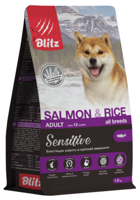 Blitz Sensitive Adult Dog Salmon & Rice – сухой корм для взрослых собак всех пород