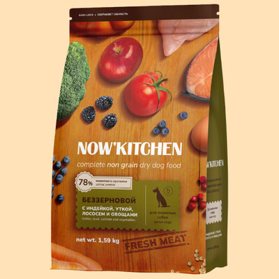 Now`Kitchen Grain Free Senior Dog Turkey, Duck, Salmon – сухой корм для пожилых собак всех пород