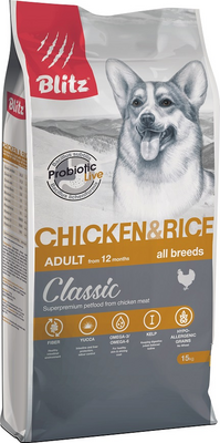BLITZ ADULT DOG CHICKEN &amp; RICE (КУРИЦА и РИС) – сухой корм для взрослых собак всех пород