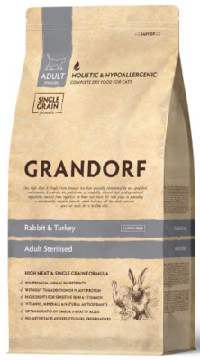 Grandorf Adult Sterilised Cat Rabbit & Turkey - сухой корм для взрослых стерилизованных кошек и кастрированных котов
