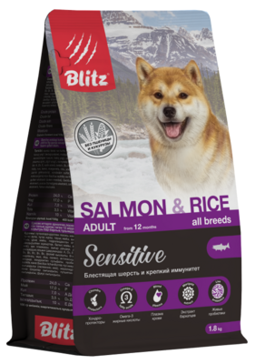 Blitz Adult Dog Salmon & Rice – сухой корм для взрослых собак всех пород